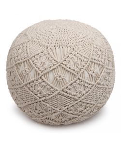 Cosma Pouf Circolare Fisso in Cotone Bianco 40x40 cm Stile Boho