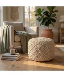 Cosma Pouf Quadrato in Cotone Bianco 45x45 cm Design Boho Fisso
