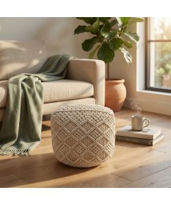 Cosma Pouf Quadrato in Cotone Bianco 45x45 cm Design Boho Fisso