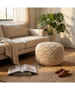Cosma Pouf Bengasi Quadrato Bianco in Cotone 45x45 cm Stile Boho