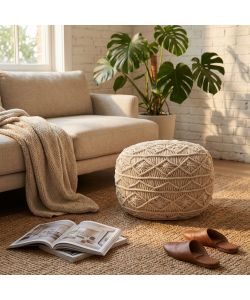 Cosma Pouf Bengasi Quadrato Bianco in Cotone 45x45 cm Stile Boho