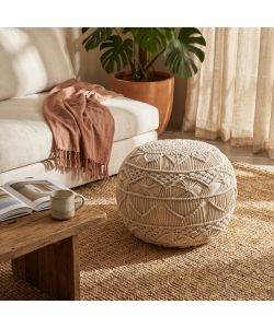 Cosma Pouf Quadrato Bianco in Cotone 40x40 cm Stile Boho Fisso