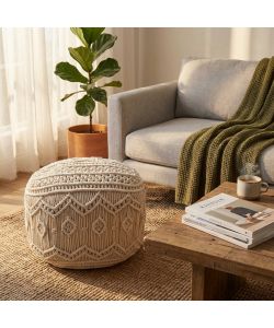 Cosma Pouf Quadrato Bianco 45x45 cm in Cotone - Stile Boho