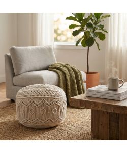 Cosma Pouf Quadrato Bianco 45x45 cm in Cotone - Stile Boho