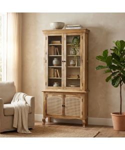 Cosma Mobile Kaleb in Legno di Mango 4 Ante Color Marrone Chiaro 100x40x210 cm