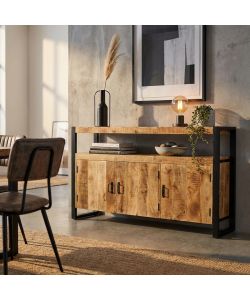 Cosma Mobile Abraham 3 Ante in Legno di Mango 150x40x90h Nero Marrone