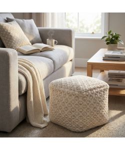 Cosma Pouf Quadrato Ecr� e Bianco 40x40 cm in Cotonex e Lana