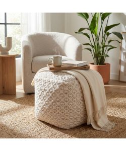 Cosma Pouf Quadrato Ecrù e Bianco 40x40 cm in Cotonex e Lana
