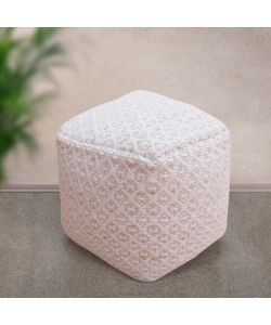Cosma Pouf Quadrato Ecrù e Bianco 40x40 cm in Cotonex e Lana