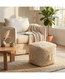 Cosma Pouf Quadrato in CotonexLana Bianco 40x40 cm per Arredamento Moderno