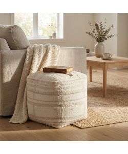 Cosma Pouf Quadrato Ecrù e Bianco 40x40 cm in Cotone e Lana