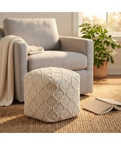 Cosma Pouf Quadrato Bianco in Juta/Lana 40x40 cm Design Moderno