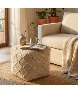 Cosma Pouf Quadrato Bianco in Juta/Lana 40x40 cm Design Moderno