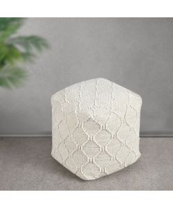 Cosma Pouf Quadrato Bianco in Juta/Lana 40x40 cm Design Moderno