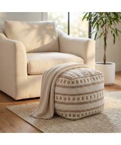 Cosma Pouf Quadrato 40x40 cm in Lana e Cotone Bianco/Marrone