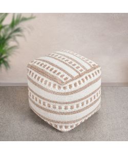 Cosma Pouf Quadrato 40x40 cm in Lana e Cotone Bianco/Marrone