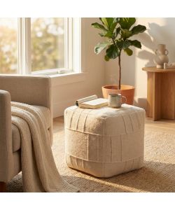 Cosma Pouf Quadrato Bianco 40x40 cm in Cotone/Lana Fisso Moderno