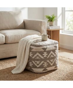 Cosma Pouf Quadrato 40x40 cm Bianco/Taupe in Cotone e Lana Fisso