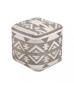 Cosma Pouf Quadrato 40x40 cm Bianco/Taupe in Cotone e Lana Fisso