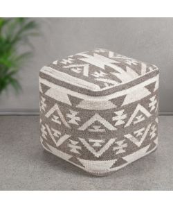 Cosma Pouf Quadrato 40x40 cm Bianco/Taupe in Cotone e Lana Fisso