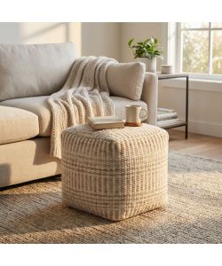 Cosma Pouf Quadrato in Cotonex e Lana 40x40 cm Ecr� e Bianco