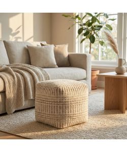 Cosma Pouf Quadrato in Cotonex e Lana 40x40 cm Ecrù e Bianco