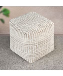 Cosma Pouf Quadrato in Cotonex e Lana 40x40 cm Ecrù e Bianco