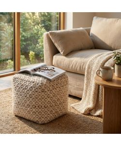 Cosma Pouf Quadrato in Juta e Lana 40x40 cm Bianco/Marrone Moderno