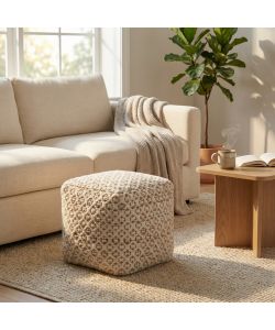 Cosma Pouf Quadrato in Juta e Lana 40x40 cm Bianco/Marrone Moderno