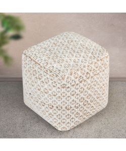 Cosma Pouf Quadrato in Juta e Lana 40x40 cm Bianco/Marrone Moderno