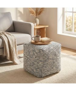 Cosma Pouf Quadrato 40x40 cm Bianco Blu Melange in Cotone Fisso