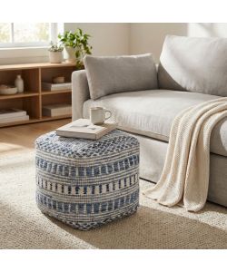 Cosma Pouf Fisso Quadrato 40x40 cm Blu/Azzurro in Cotonex e Lana