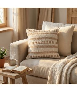 Cosma Cuscino Quadrato in Lana 45x45 cm Marrone Chiaro e Bianco