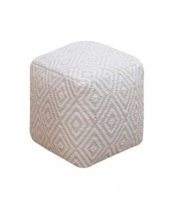 Cosma Pouf Quadrato in Lana 40x40 cm Bianco e Marrone Chiaro Fisso