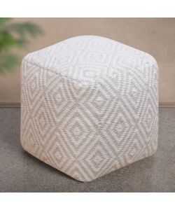 Cosma Pouf Quadrato in Lana 40x40 cm Bianco e Marrone Chiaro Fisso