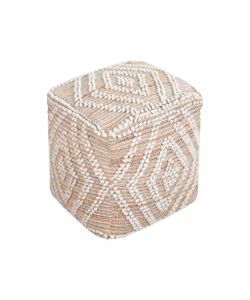 Cosma Pouf Quadrato in Juta e Lana 40x40 cm Ecrù e Marrone Chiaro