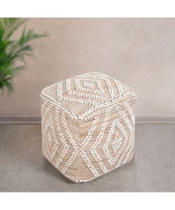 Cosma Pouf Quadrato in Juta e Lana 40x40 cm Ecrù e Marrone Chiaro