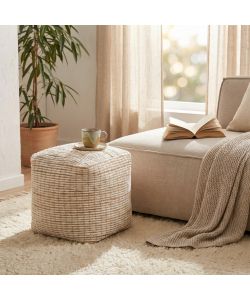 Cosma Pouf Quadrato Ecr� in Lana e Juta 40x40 cm - Design Moderno