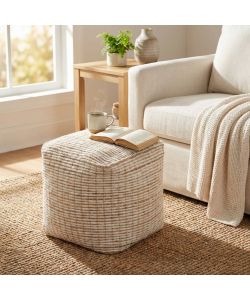Cosma Pouf Quadrato Ecrù in Lana e Juta 40x40 cm - Design Moderno