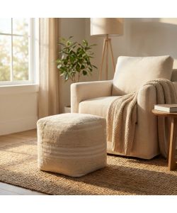 Cosma Pouf Quadrato in Lana 40x40 cm Ecrù Fisso Design Moderno