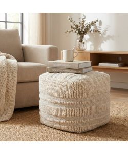 Cosma Pouf Theotime Quadrato in Lana Bianco 40x40 cm - Design Moderno Fisso