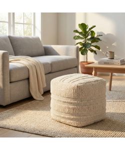 Cosma Pouf Theotime Quadrato in Lana Bianco 40x40 cm - Design Moderno Fisso