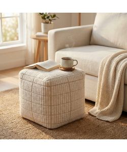 Cosma Pouf Quadrato in Lana Ecr� 40x40 cm Fisso per Casa e Ufficio