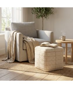Cosma Pouf Quadrato in Lana Ecrù 40x40 cm Fisso per Casa e Ufficio