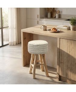 Cosma Sgabello Circolare in Legno e Lana 40x70 cm Bianco e Marrone Chiaro