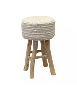 Cosma Sgabello Circolare in Legno e Lana 40x70 cm Bianco e Marrone Chiaro