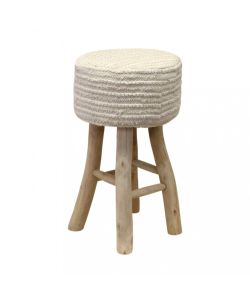 Cosma Sgabello Circolare in Legno e Lana 40x70 cm Bianco e Marrone Chiaro