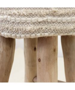 Cosma Sgabello Circolare in Legno e Lana 40x70 cm Bianco e Marrone Chiaro