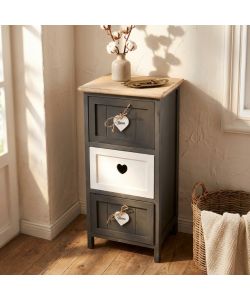Cosma Mobiletto 3 Cassetti Grigio in Legno Stile Shabby Chic 30x27,5x63
