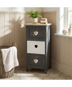 Cosma Mobiletto 3 Cassetti Grigio in Legno Stile Shabby Chic 30x27,5x63